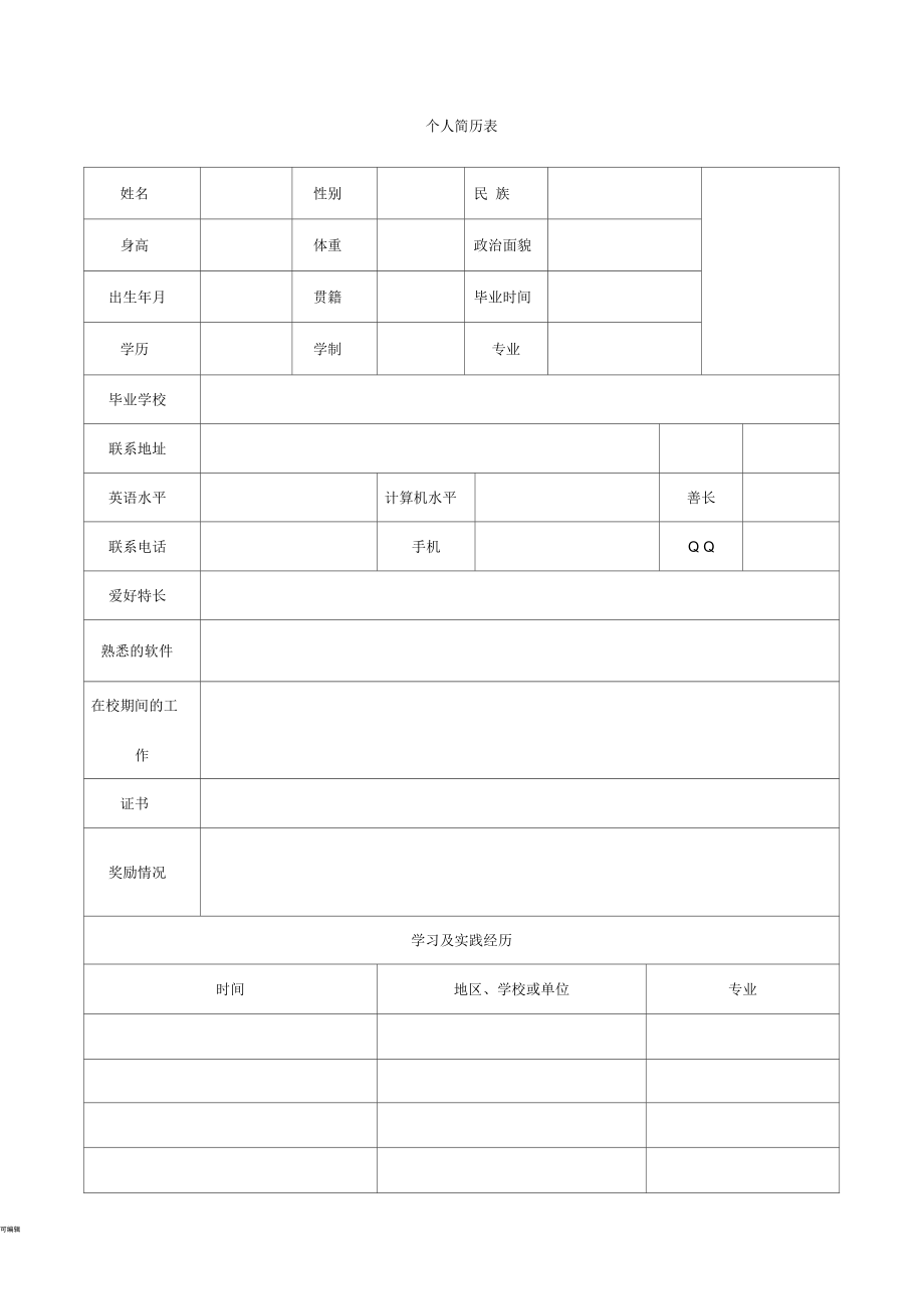 个人简历模板空白表格，个人简历模板空白表格怎么做