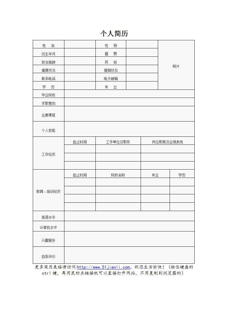 应聘简历表格，求职简历表格模板